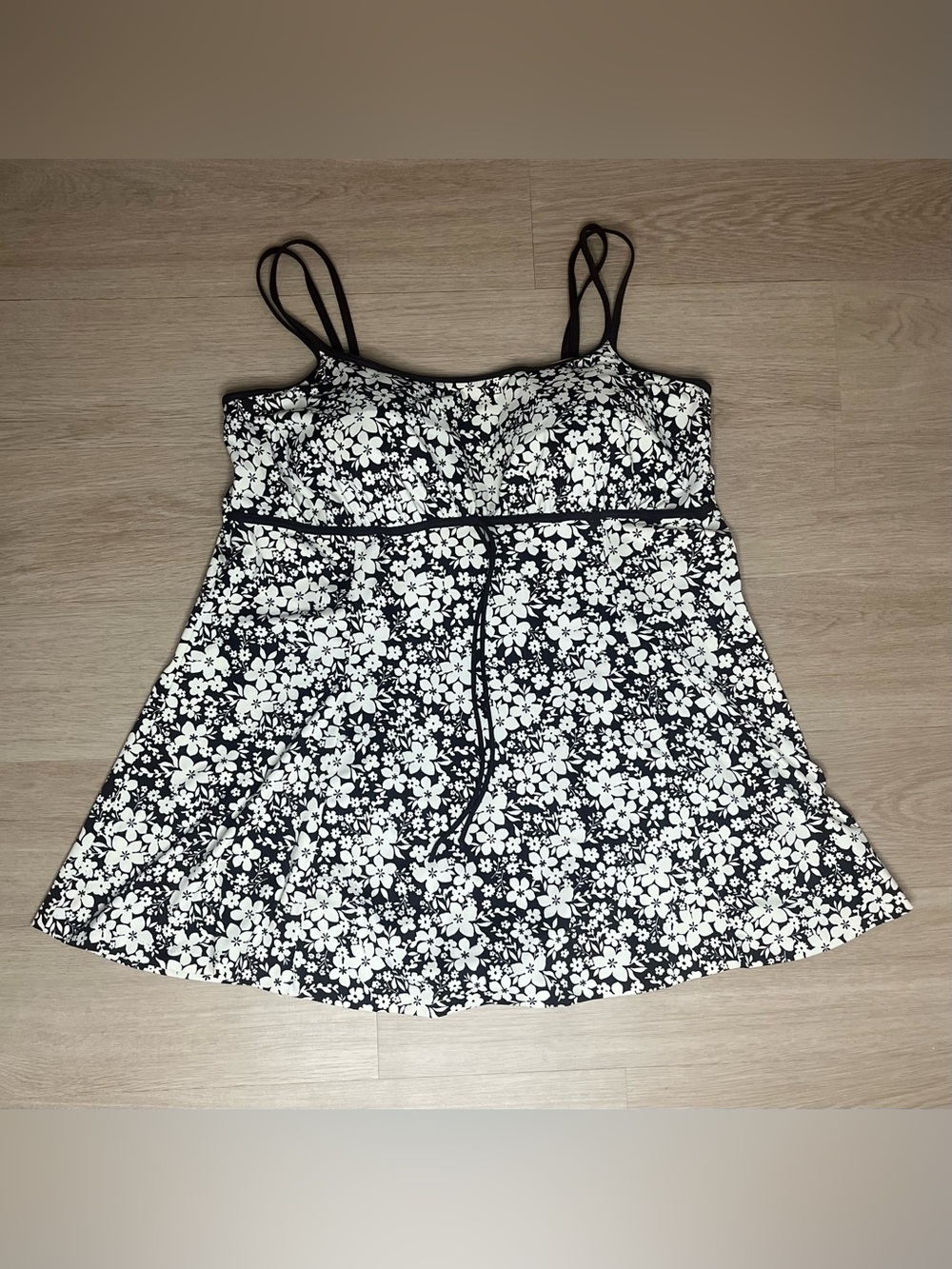 Suit Yourself Brown and Cream Floral Swimsuit with Spaghetti Strap Size 22W